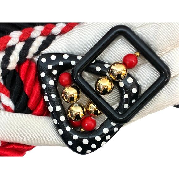 Vintage 80s Rhea Red Rope Belt w/ Polka Dot Buckle Statement Accessory - Picture 3 of 11